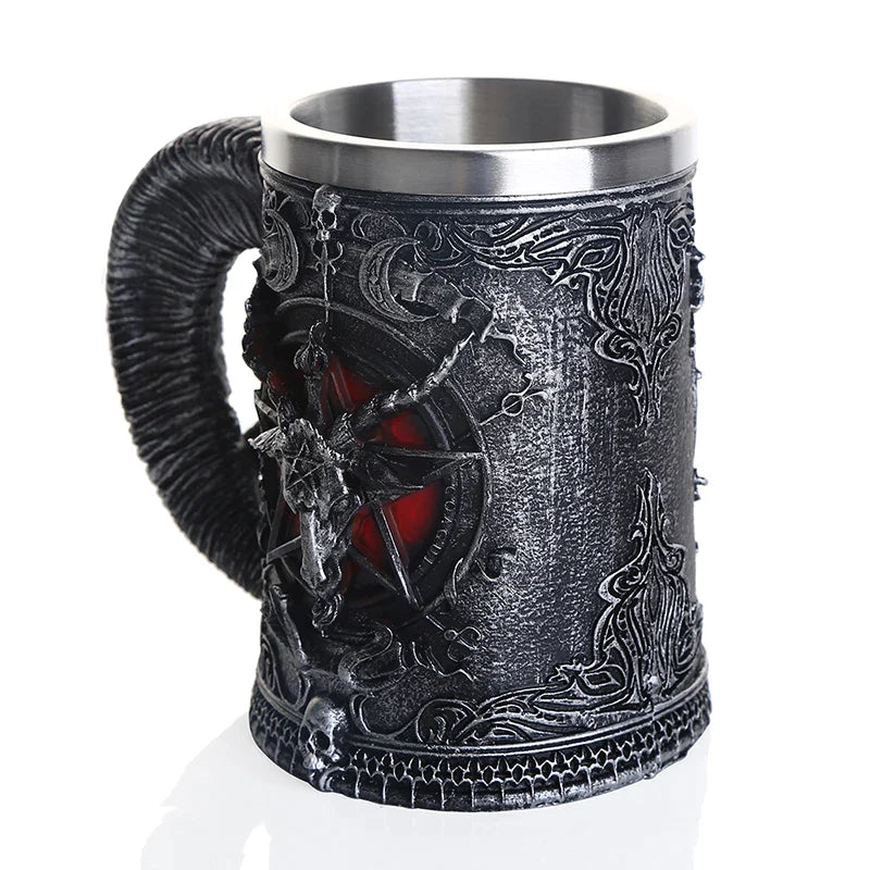 Afralia™ Baphomet Resin Stainless Steel Beer Glass Tankard Pub Bar Decor