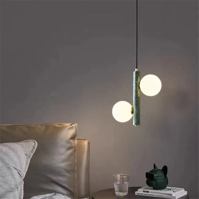 Scandi Marble Pendant Light White Glass Ball Bedroom Living Room Bar Lamp Afralia™