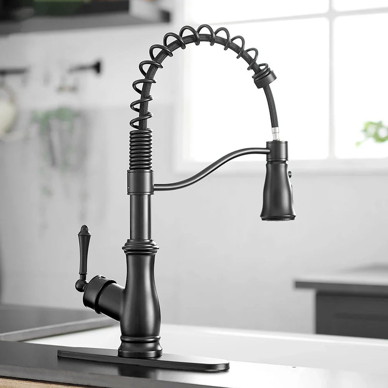 Afralia™ Black Spring Spout Kitchen Faucet Single Lever Pull Out Mixer Tap