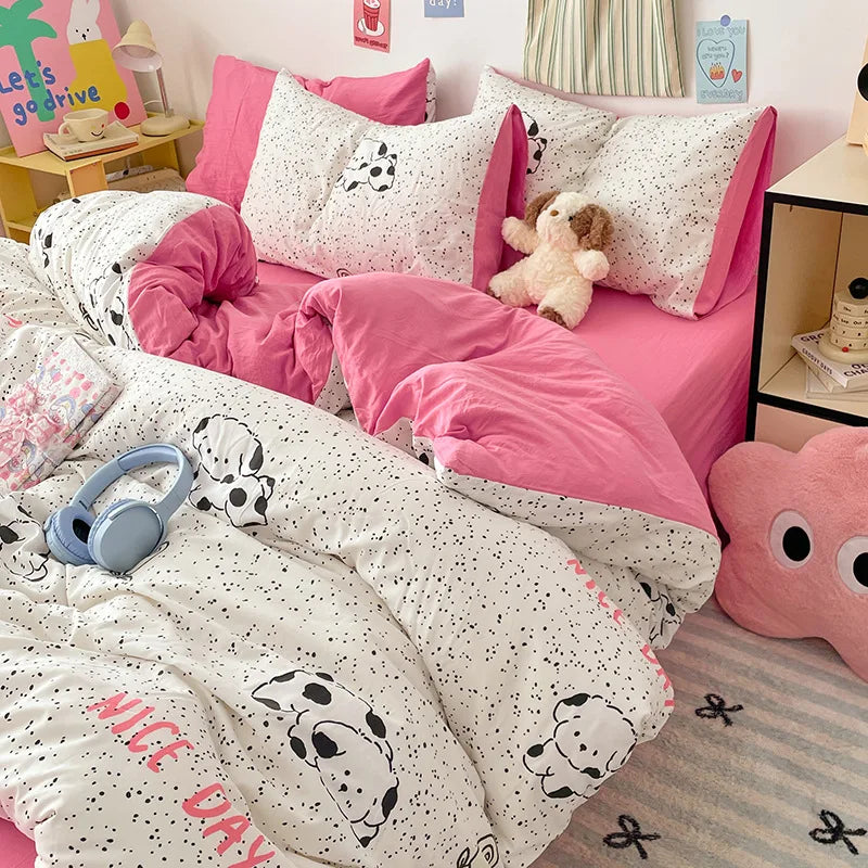 Afralia™ Cartoon Pattern Cotton Bed Sets Quilt Cover Sheet Pillowcase Bedclothes