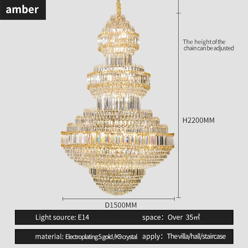 Afralia™ Crystal Villa Chandelier Pendant - Modern European Style Luxury Hotel Lobby Light