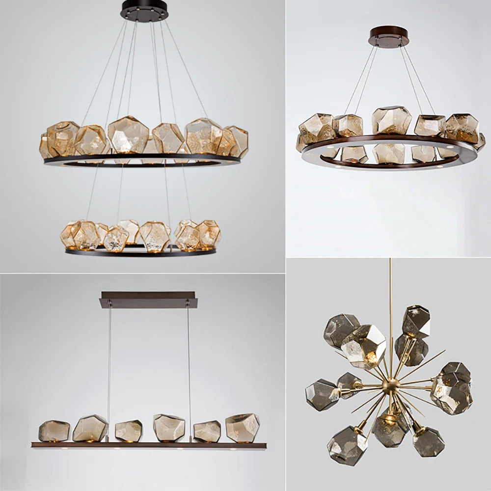 Afralia™ Rock Glass Chandeliers: Modern Indoor Pendant Lamps for Living Room, Bedroom & Restaurant