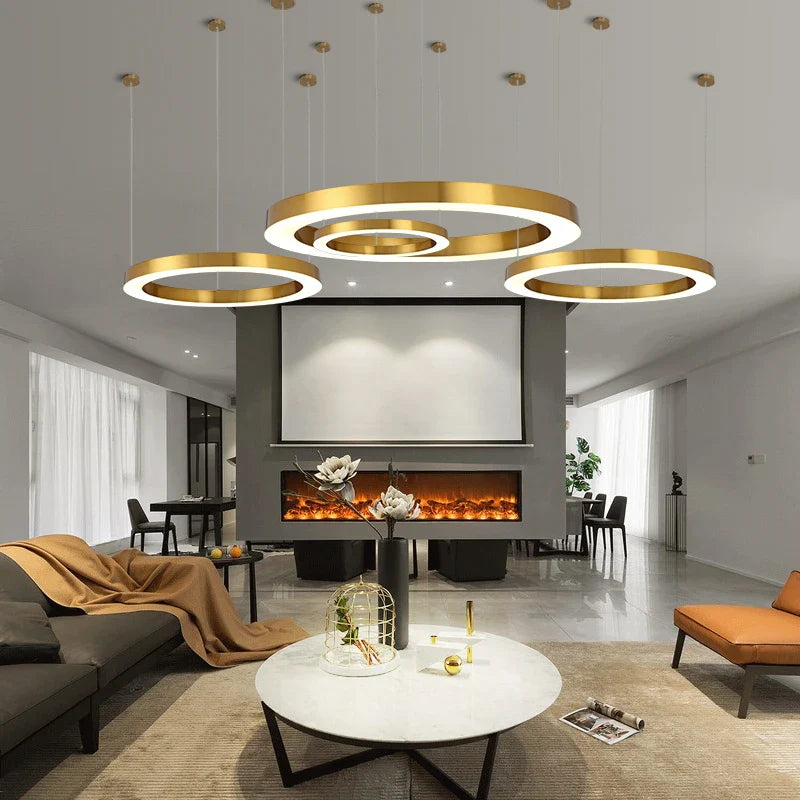 Afralia™ Circular Gold Ring LED Pendant Light for Dining Room and Living Room