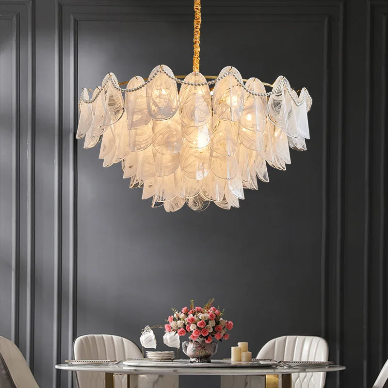 Afralia™ LED Glass Hanging Lamp Golden Leaf Shape Modern Pendant Light