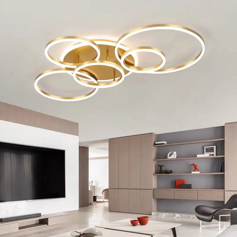 Afralia™ LED Rings Ceiling Chandelier: Dimmable Living Room Lighting, Modern Parlor Foyer Decor