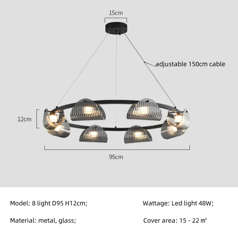 Afralia™ Smoky Gray Glass Chandelier LED Pendant Light for Luxe Dining Room