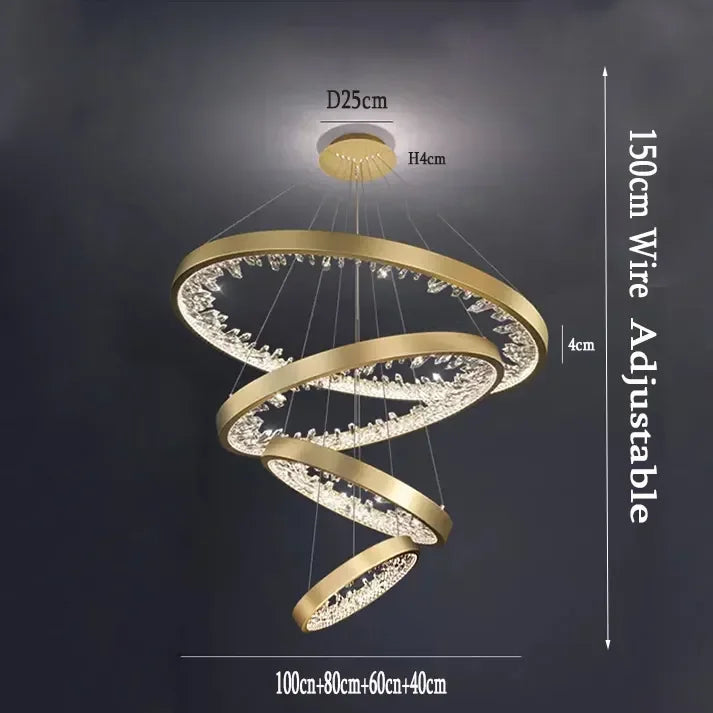Afralia™ Luxury Crystal Circle Rings Ceiling Chandelier for Living Room and Bedroom