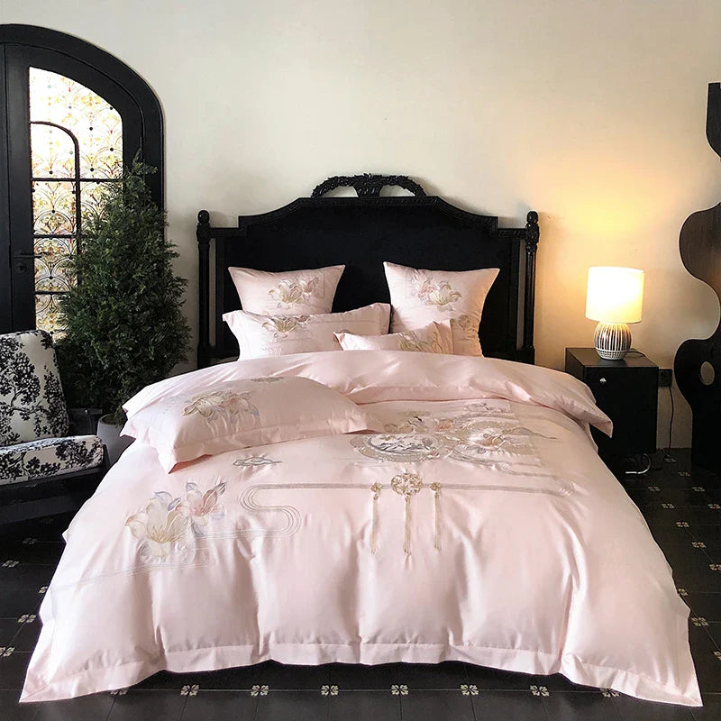 Afralia™ Luxe Floral Bird Embroidery 1000TC Egyptian Cotton Bedding Set