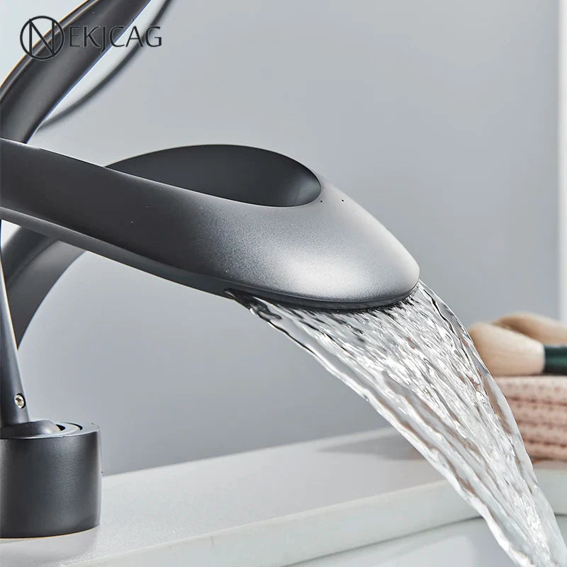 Afralia™ Waterfall Basin Faucet - Solid Brass Deck Mount Sink Mixer Tap for Bathroom