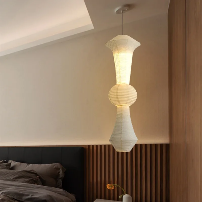 Afralia™ White Rice Paper Pendant Light: Japanese Farmhouse Hanging Lamp for Home Dining Stairwell