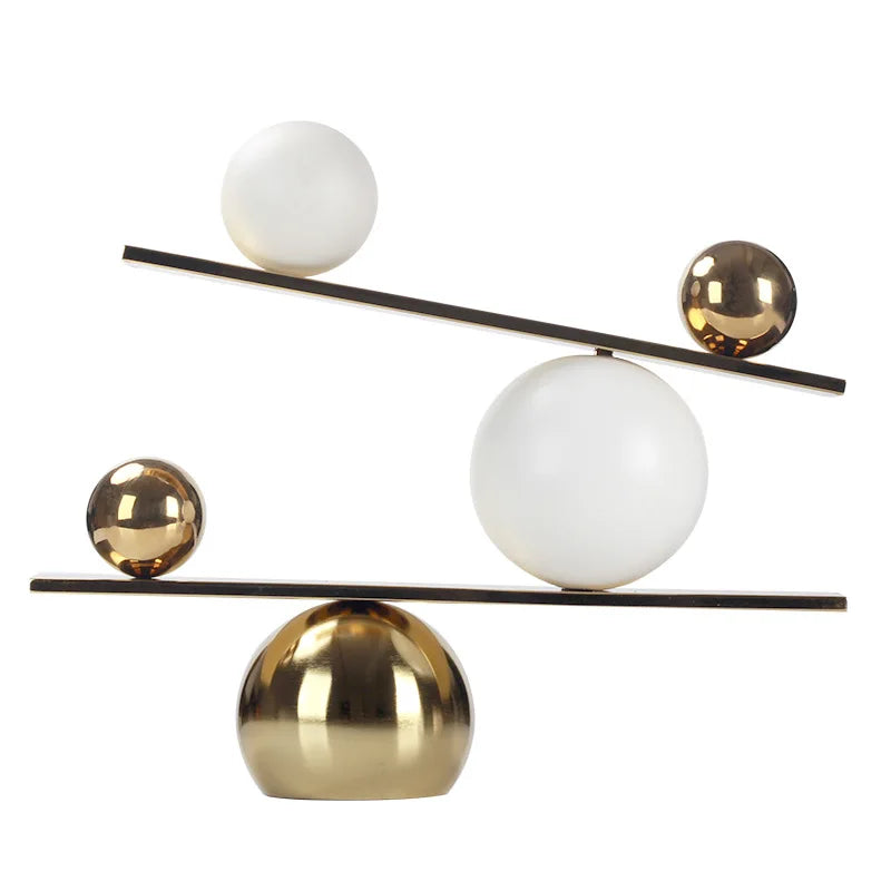 Afralia™ Geometric Golden Ball Metal Seesaw Ramp Figurines for Home Decor