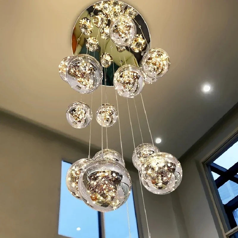 Afralia™ Luminous Glass Ball Pendant Chandeliers for Living Dining Room Decor LED Lighting