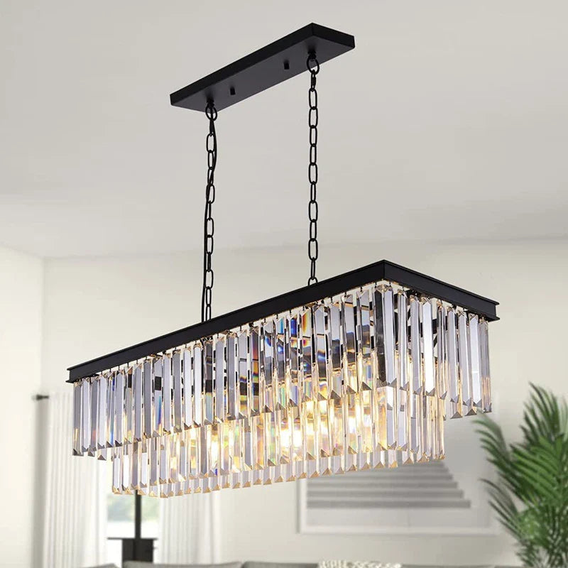 Afralia™ Luxury Crystal Chandeliers for Living Hotel Lobby Restaurant Black Round Square Pendant LED Lighting