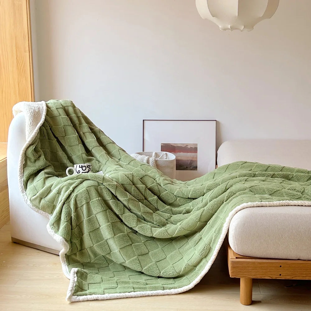 Afralia™ Plaid Jacquard Lamb Fleece Blanket: Soft & Cozy Single Size for All Seasons