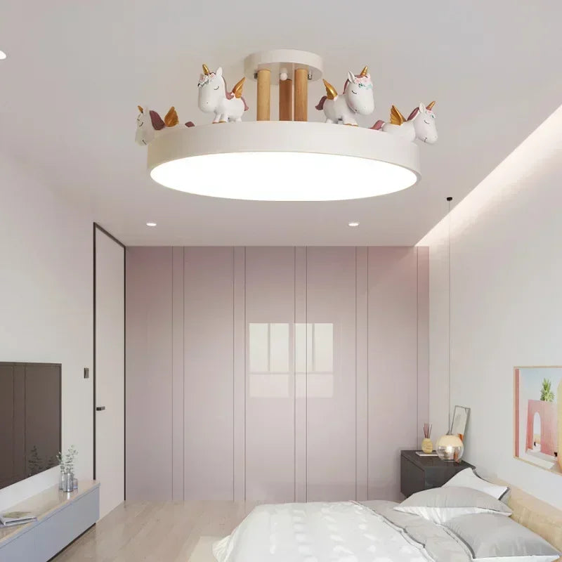 Afralia™ Unicorn Cartoon Ceiling Light for Kids Room Decor LED Lampara Techo