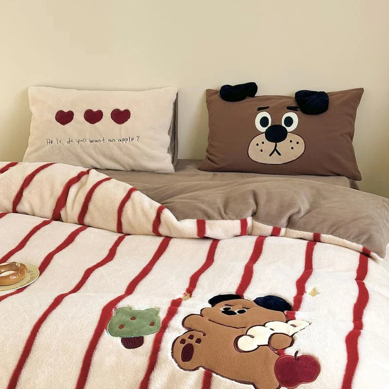 Afralia™ Cozy Autumn Winter King Size Duvet Set with Velvet Blanket Cover