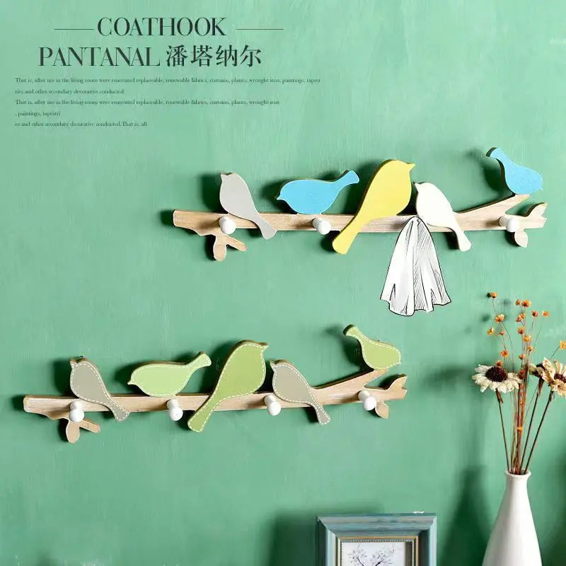 Afralia™ Birds Coat Rack: Creative Wooden Hook Rail for Home Decor