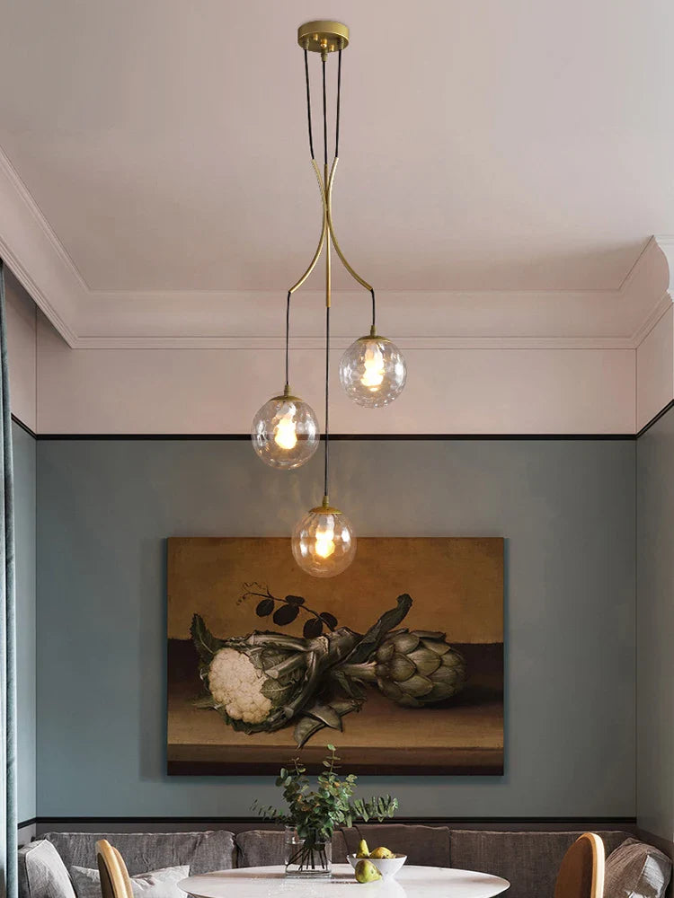 Afralia™ Glass Ball LED Chandelier, Modern Minimalist Loft Villa Staircase Decor