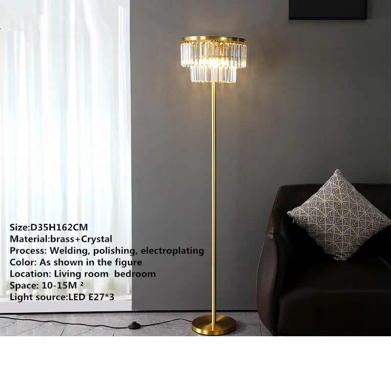 Afralia™ Crystal Brass Floor Lamp: Modern Nordic Style LED Standing Light