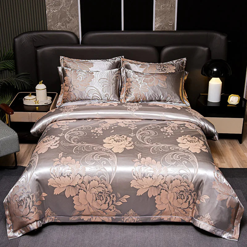 Afralia™ Satin Jacquard Bedding Set | 4Pcs Double Size Bedclothes