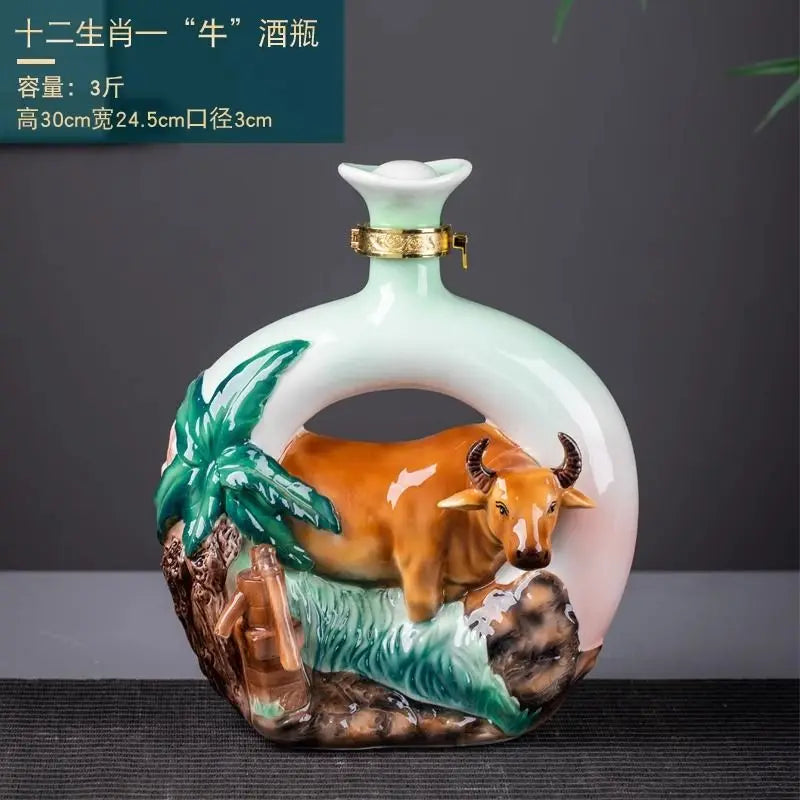 Afralia™ Jingdezhen Ceramic Wine Bottle Sculpture Gift Chinese Zodiac 3kg