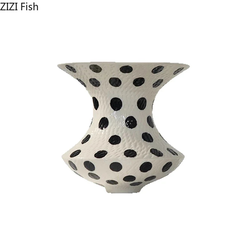 Afralia™ Black Polka Dot Ceramic Vase for Table Flower Arrangement and Room Decor