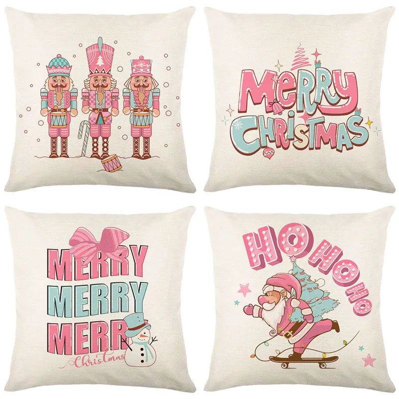 Afralia™ Christmas Santa Claus Linen Pillowcase - Sofa Cushion Cover,  Decorative Living Room Pillow Cover