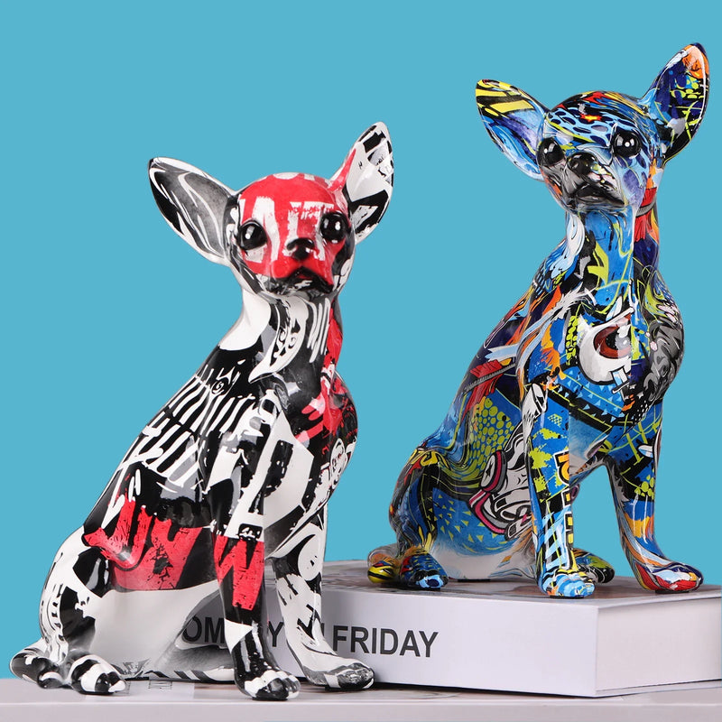 Afralia™ Bulldog Chihuahua Resin Statue: Creative Colorful Home Decor Ornaments