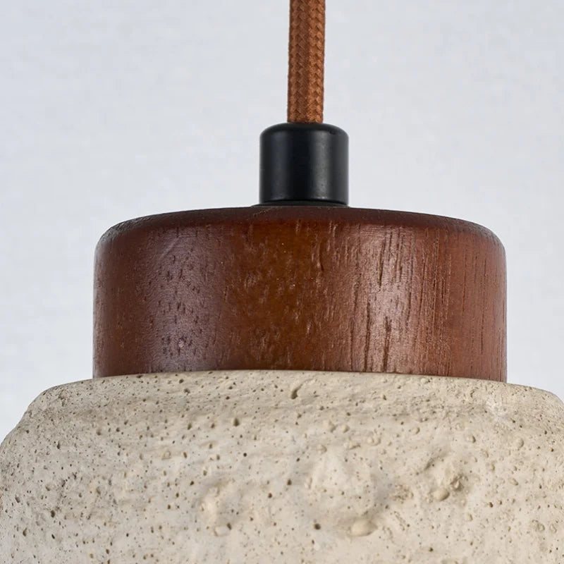 Afralia™ Japanese Style LED Pendant Lights Wood Canopy Cement Lampshade