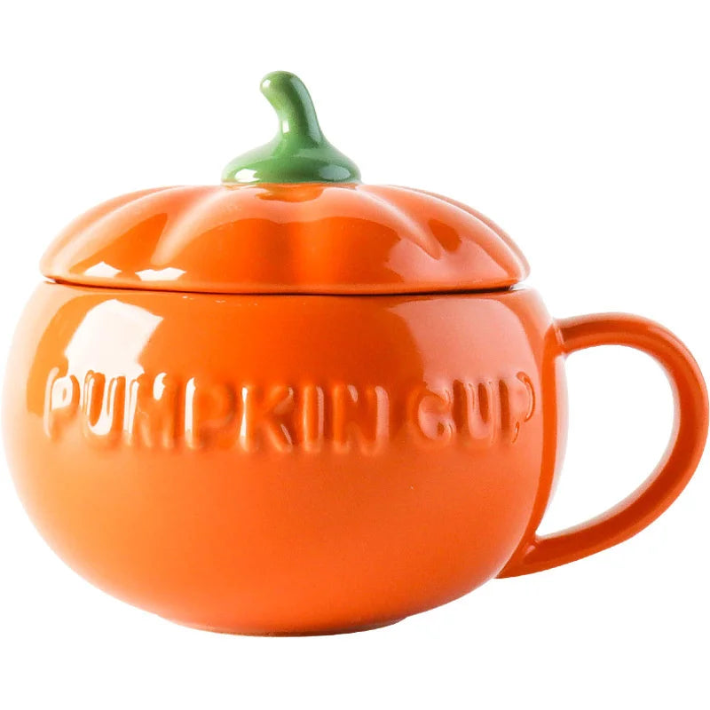 Afralia™ Pumpkin Mug with Spoon, Lid, for Kids, Soup, Oatmeal, Tea, Coffee