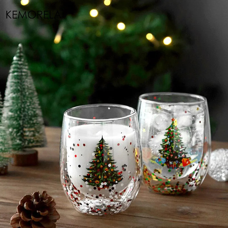 Afralia™ Double Wall Glass Mug - Festive Heat-Resistant Cup for Coffee or Water