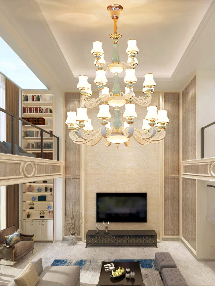 Afralia™ Deluxe Duplex Living Room Chandelier - Elegant Villa & Hotel Pendant Lighting