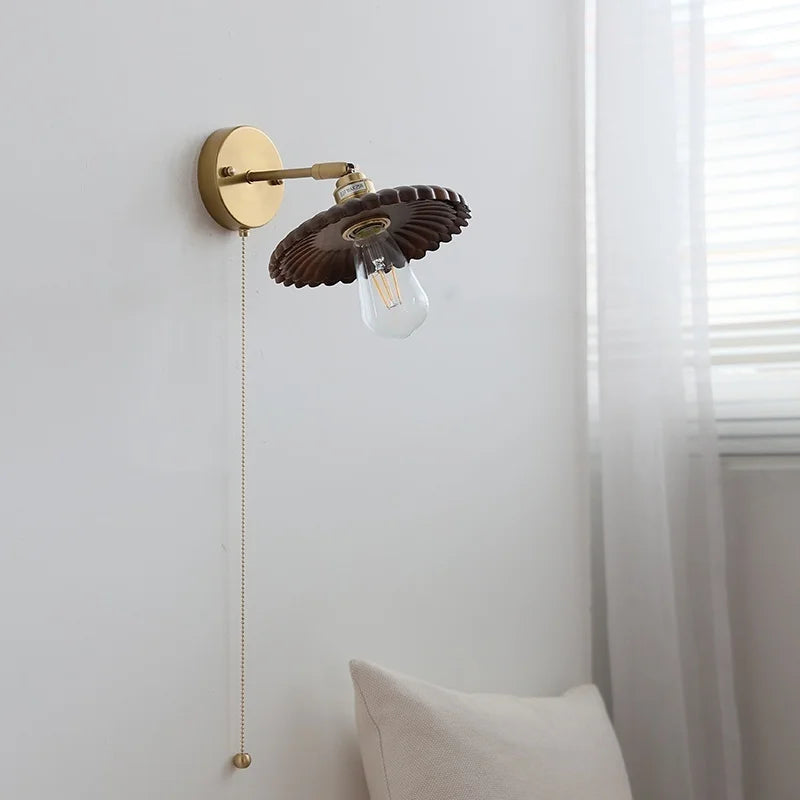 Afralia™ LED Walnut Wood Wall Lamp Pull Chain Switch Modern Indoor Light