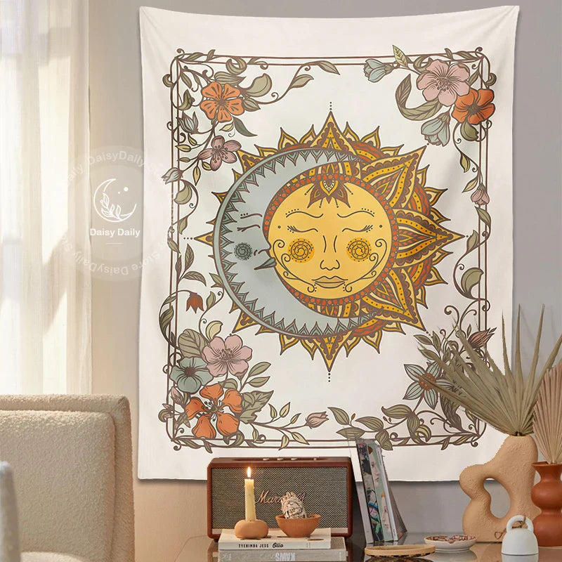 Afralia™ Celestial Sun Moon Tapestry Wall Hanging for Home Decor and Boho Aesthetic