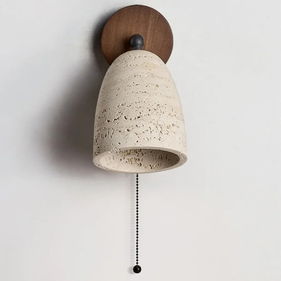 Afralia™ Yellow Travertine LED Wall Lights with Pull Chain Switch, Modern Rotate Bedside Lamp