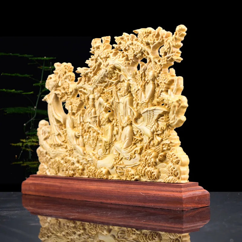 Afralia™ Eight Immortals Sculpture Decor, Lucky God of Wealth, Thuja Wood Carving Brand