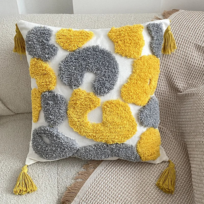 Afralia™ Yellow Geometric Tufted Sofa Pillow Cover - Bohemian Cushion Cover