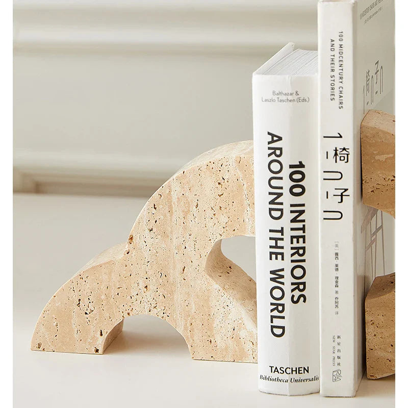 Travertine Bookends Desk Organizer Book Holder by Afralia™