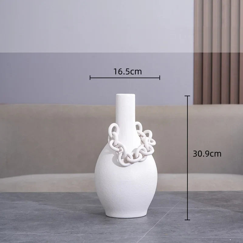 Afralia™ Geometric Chain Porcelain Vase - Stylish Room Decor & Flower Vase