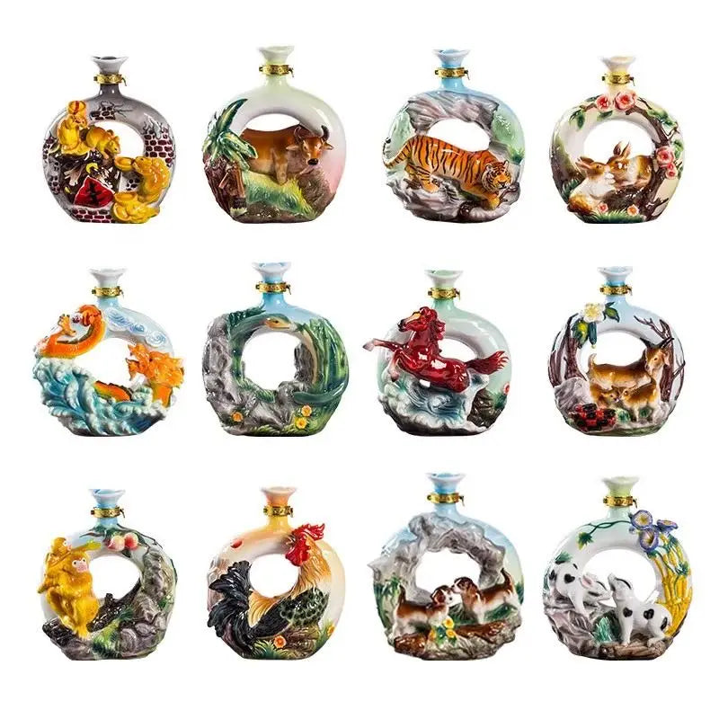Afralia™ Jingdezhen Ceramic Wine Bottle Sculpture Gift Chinese Zodiac 3kg