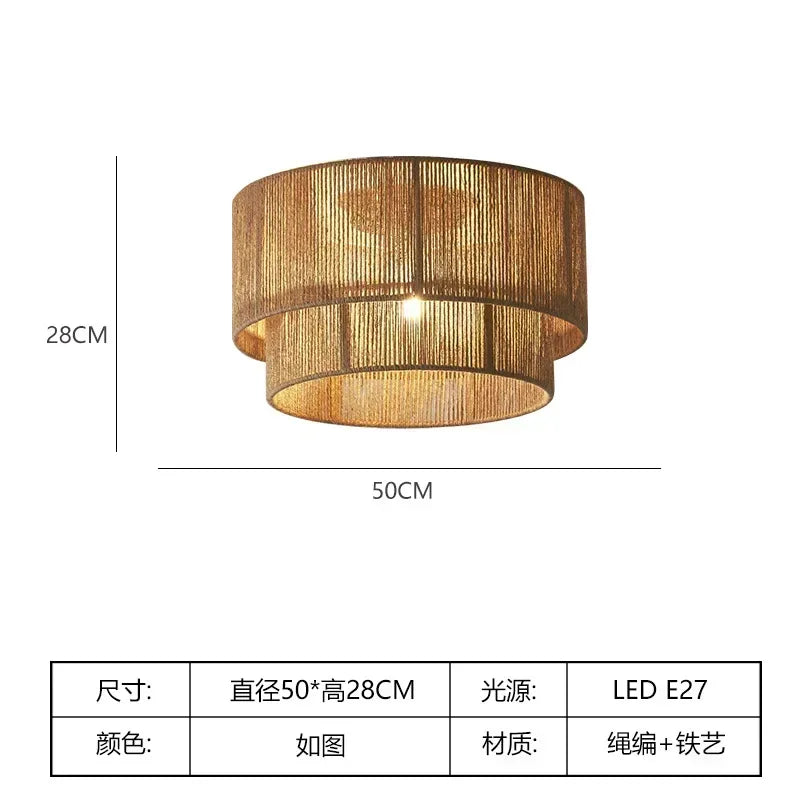 Afralia™ Retro Rope Ceiling Lamp Handmade Woven Farmhouse Light Fixture