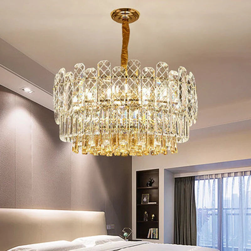 Afralia™ Gold Lustre Chandelier LED Crystal Light Fixture - Postmodern Luxury Hanging Lamp