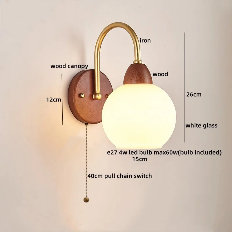 Afralia™ Wood Glass LED Wall Light Modern Bedside Lamp for Living Room & Bedroom