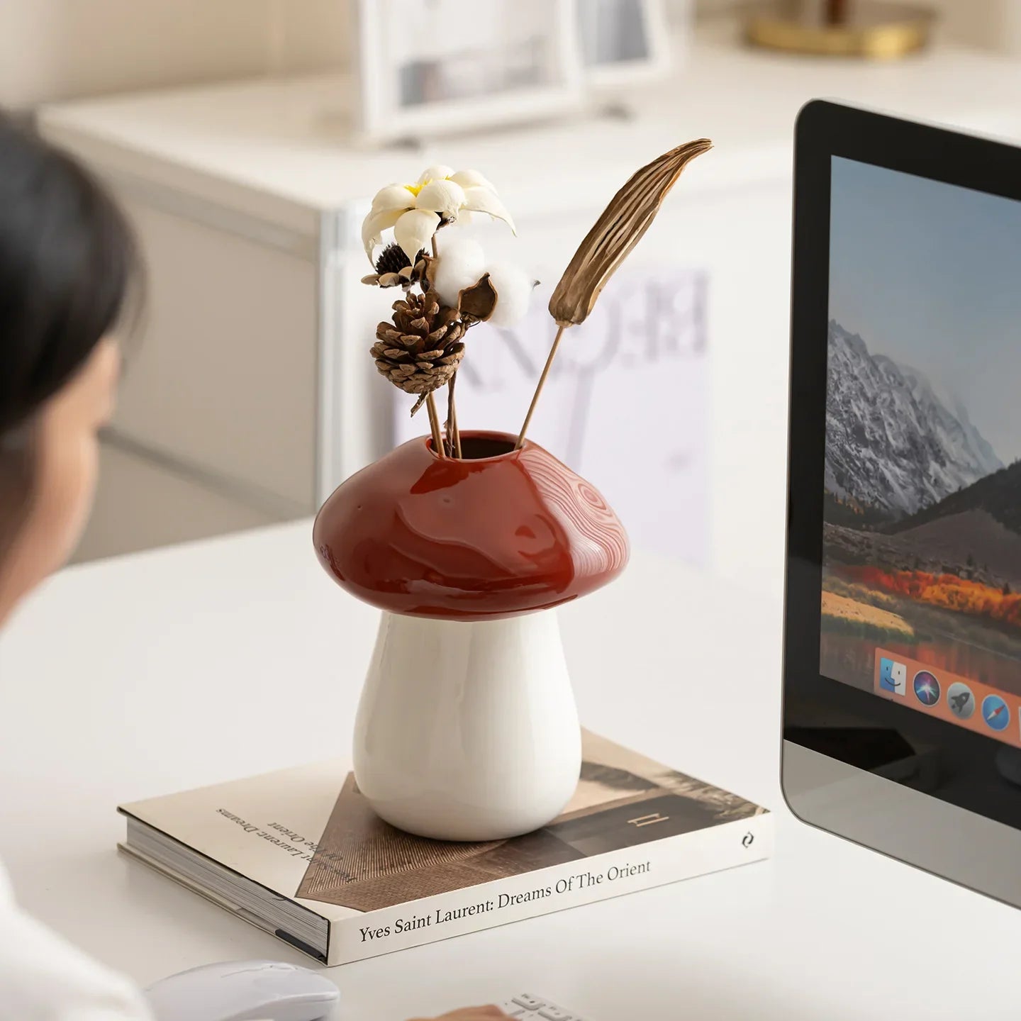 Afralia™ Mushroom Shape Ceramic Vase Handmade Flowerpot Home Decoration