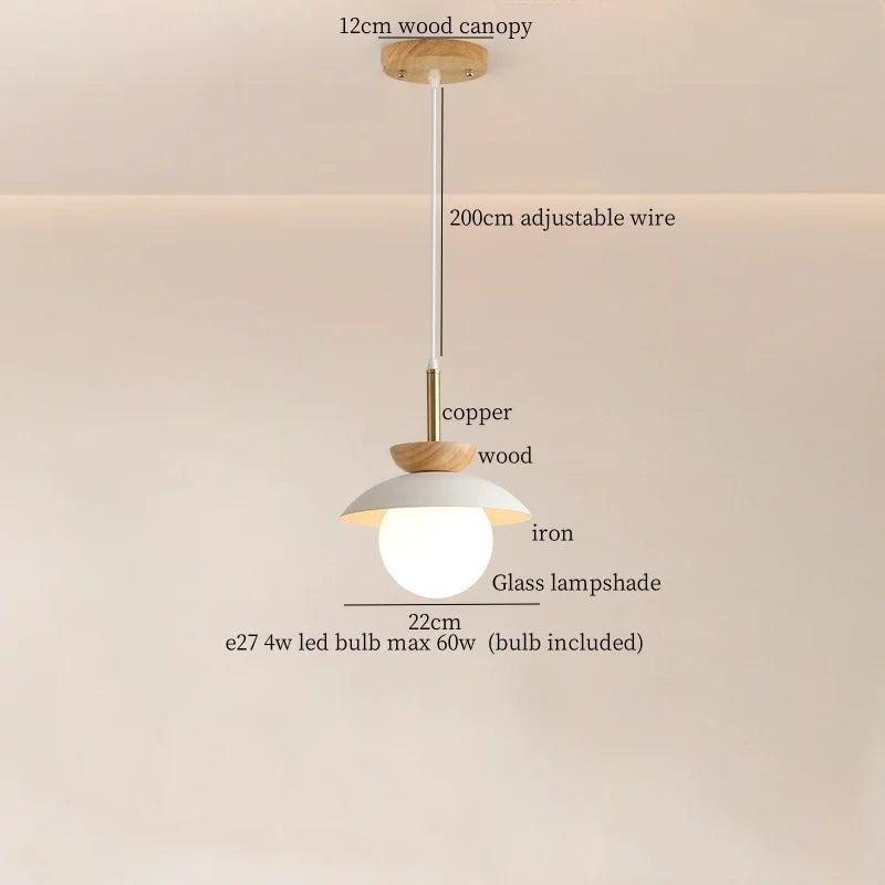 Afralia™ Wood Iron LED Hanging Light Bar Modern Pendant Lamp for Bedroom Dining Living Room