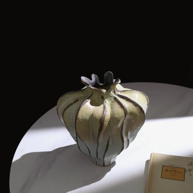 Afralia™ Pleated Ceramic Vase Handmade Porcelain Flower Bud Shape Home Decoration