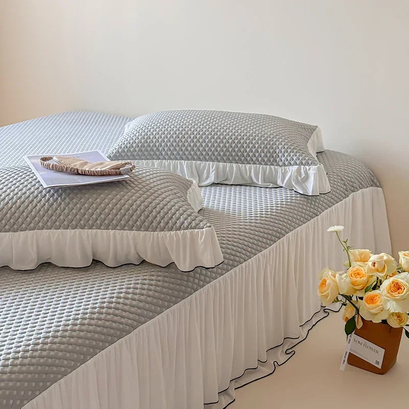 Afralia™ Cool Feeling 3-Piece Bedding Set - Solid Color Bedskirt, Bedspreads, Sheets & Pillowcases