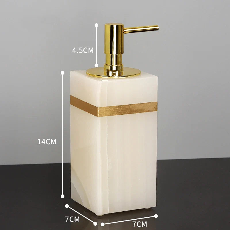 Afralia™ White Onyx Marble Bathroom Set Gold Luxury Soap Dispenser Toothbrush Holder