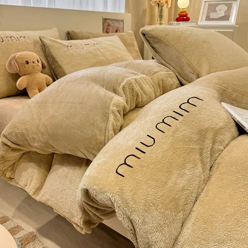 Afralia™ Snowflake Embroidery Single Quilt Cover | Thick & Warm | Solid Color | Autumn/Winter Bedding