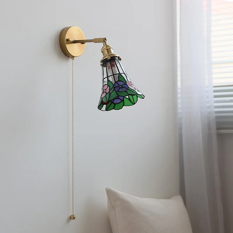 Afralia™ Flower Glass LED Wall Sconce with Pull Chain Switch for Stair, Living, Dining Room